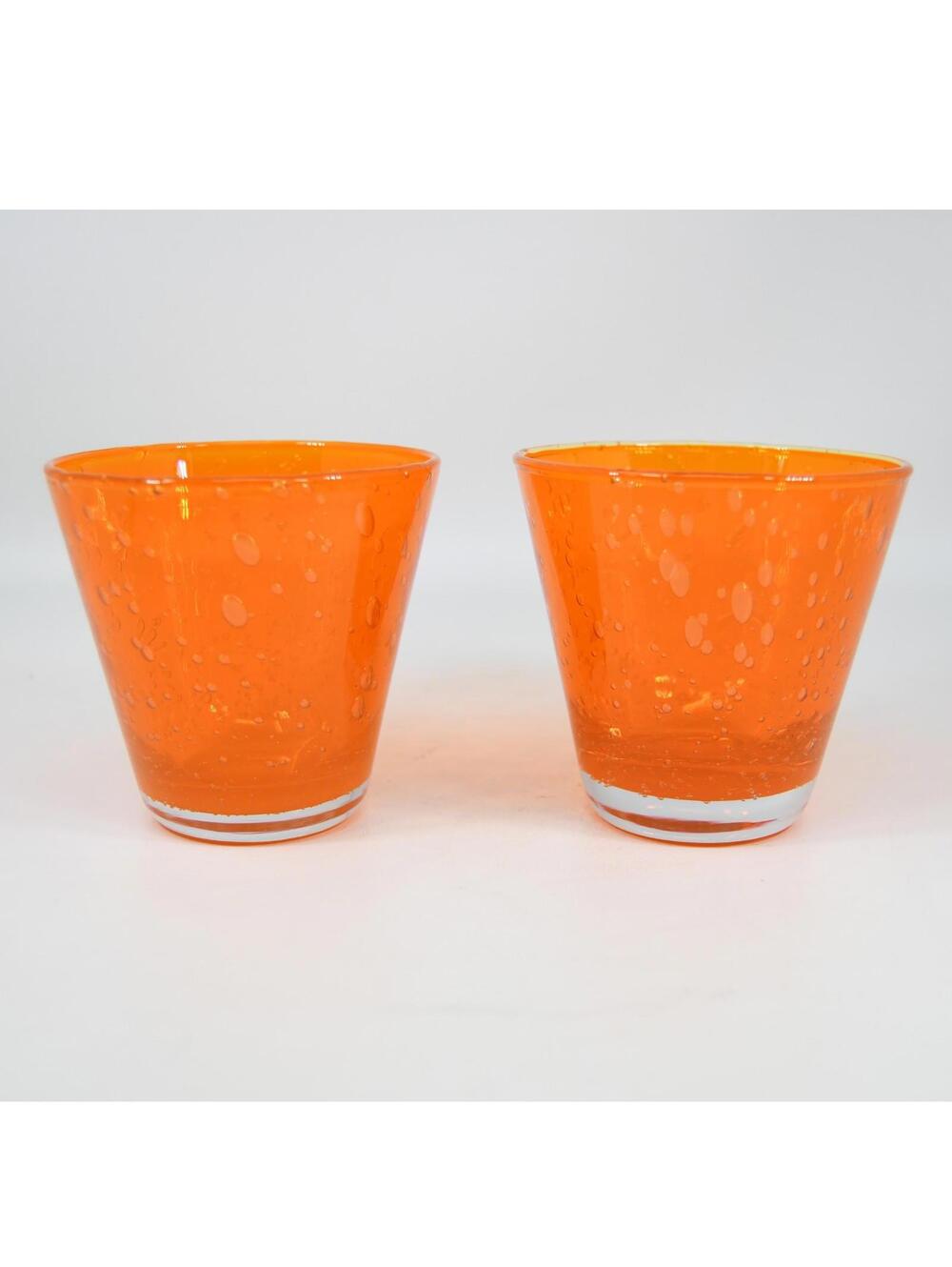 Pottery Barn Monterey Art Glass Orange 3" Old Fashioned Tumblers Bubbles Cased